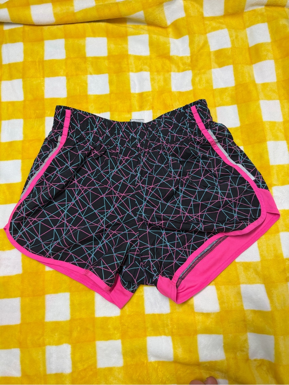Kid’s Pink-Trim Black Active Shorts with Geometric Print